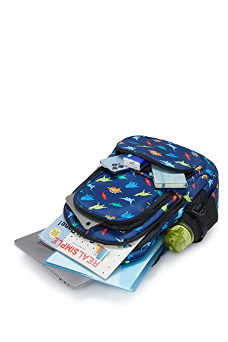 BLUEFAIRY Kids Backpack for Boys Elementary Primary Middle School Bags Back to School Bookbags Gifts Large Compartment with Tablet Sleeve Mochilas para niños 17" Dinosaur Navy Blue - color: Navy Blue