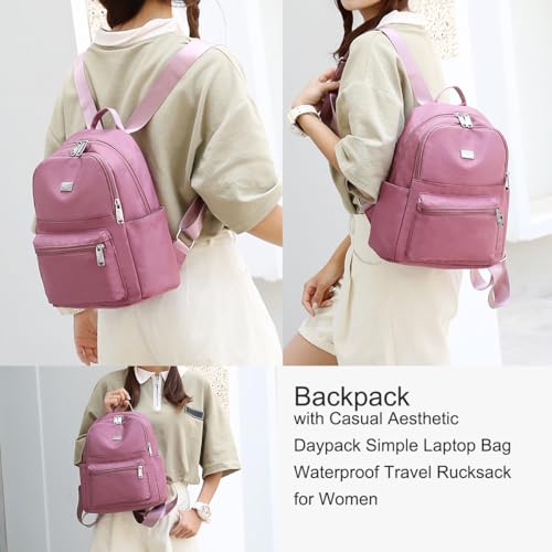 Backpack with Casual Aesthetic Daypack Simple Laptop Bag Waterproof Travel Rucksack for Women(Deep Pink) - color: Deep Pink