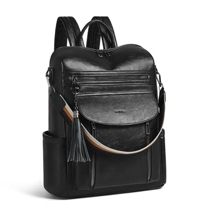 Shrrie Laptop Backpack for Women 15.6 inch,Travel Leather Backpack Purse Nurse Teacher Carry on Backpack Computer Bag,Professional Water-Resistant College Business Work Casual Daypack,Black - color: Black01