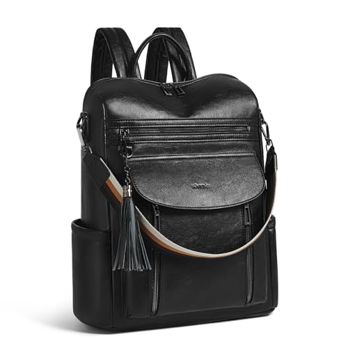 Shrrie Laptop Backpack for Women 15.6 inch,Travel Leather Backpack Purse Nurse Teacher Carry on Backpack Computer Bag,Professional Water-Resistant College Business Work Casual Daypack,Black - color: Black01