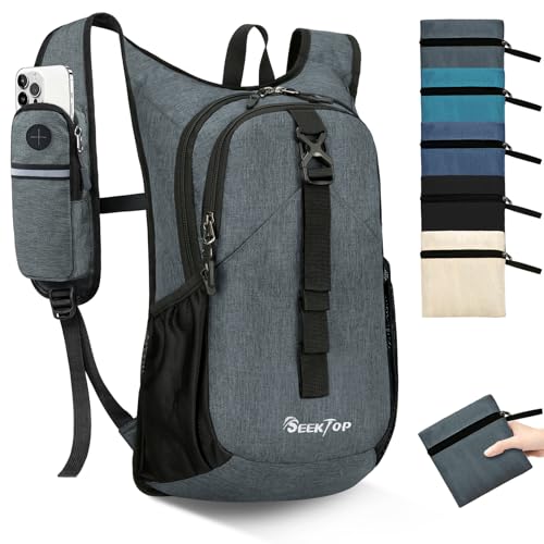 Seektop 15L Small Hiking Backpack for Women Men, Lightweight Hiking Packable Daypack with Phone Pocket for Travel Camping (Grey, 15L) - color: Grey, size: 15L