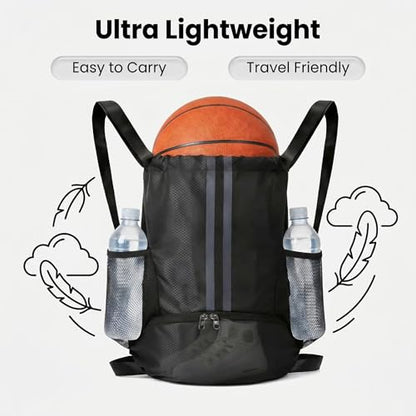 2-Pack Drawstring Backpack Bags with Shoe Compartment, Large Capacity Basketball Bag, Water-Resistant, Lightweight, for Soccer, Basketball, Sports, Swimming, Beach, Soccer Bag for Men