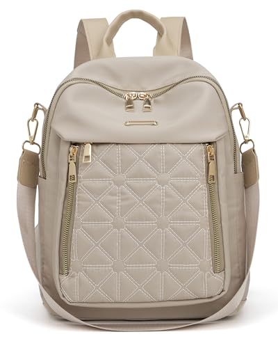 Pealwel Mini Nylon Women Backpacks,Small Ladies backpacks Lightweight Shoulder Satchel Bag Tote Handbag Casual Travel Daypack (Beige) - color: Beige