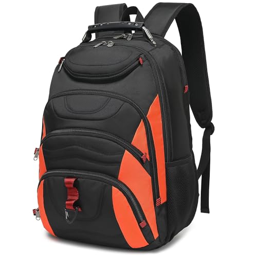 Boavan Laptop Backpack for men, 17.3 inch Laptop Bag with USB Port, Waterproof Travel Work Backpack Purse, Anti-Theft Teacher Nurse Doctor Casual Bookbags Office Business backpack，Black&Orange - color: Black&orange, size: 17.3