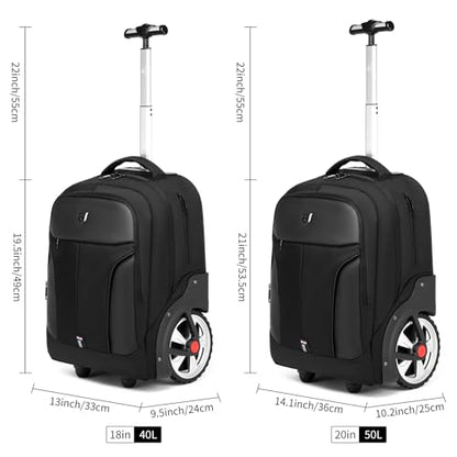 18Inch Rolling Backpack, Waterproof Wheeled Laptop Backpack, 40L, Black, Unisex, Modern Travel Daypack - color: Black, size: 18IN