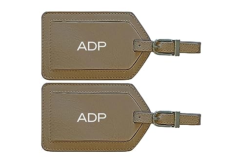 Personalized Monogrammed Leather Luggage Tags - 2 Pack - color: Taupe