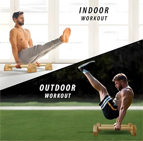 Yes4All Steel/Solid Wood Push Up Stand Parallel Bars Parallettes Non-slip Rubber Feet For Floor Use, Supports Calisthenics Exercises and Upper Body Strength Workouts Perfect For Men And Women