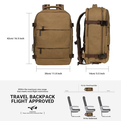 KAUKKO Canvas Travel Rucksack, Large Capacity Carry On Bag with Shoe Pouch and 15.6 inch Laptop Compartment, Flight Approved Outdoor 40L Luggage Weekender Bag, 12-KHAKI - color: 12-khaki