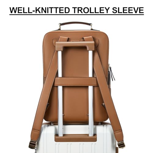 BOSTANTEN Leather Backpack 15.6 inch Laptop Bag Travel Casual Computer Backpack College Business Work Shoulder Bags with Trolley Sleeve for Women Men Brown - color: Brown