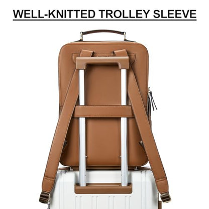 BOSTANTEN Leather Backpack 15.6 inch Laptop Bag Travel Casual Computer Backpack College Business Work Shoulder Bags with Trolley Sleeve for Women Men Brown - color: Brown