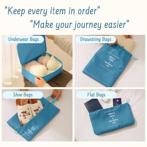 9 Set Packing Cubes for Travel Essentials - Lightweight Carry-On Luggage Organizer Bags with Shoe, Clothes & Laundry Bags for Airplane, Family & Business Travel, Lake blue - color: Lake blue