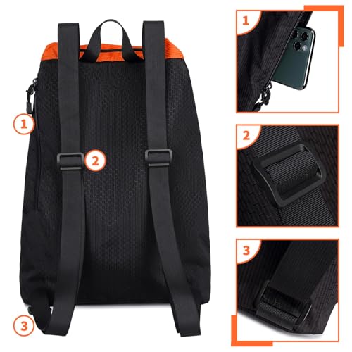 Lohol Large Mesh Drawstring Backpack with Shoe Bag, Durable Swimming String Sack with Handle for Sports Gym Yoga Beach Travel - color: Orange