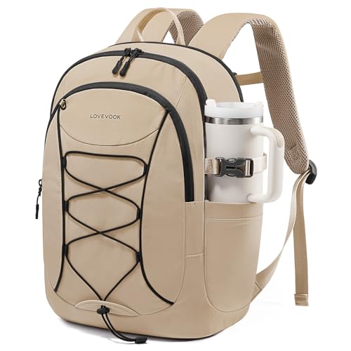 LOVEVOOK Mens Backpack with Giant Tumbler Holder Pocket,15.6 Inch Everyday Laptop Backpack Commuter Travel Work Computer Bag for Women,Waterproof Hiking College Teacher Back Pack Casual Daypack,Khaki - color: Khaki(drawstring), size: 15.6 Inch