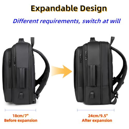 Business & Travel Laptop Backpack, Expandable Laptop Backpack,Carry on backpack,With USB Charging Port, Water Resistant, Men (01#Grey) - color: 01#grey