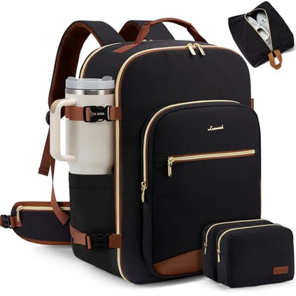 LOVEVOOK 56L Travel Backpack for Women & Men, Airline Approved Carry On Luggage with 3 Packing Cubes, TSA Overnight Bags, Waterproof Personal Item Bag, Weekender Essentials Backpacks fits 17" Laptop - color: 1 Black-brown, size: 56L-4Pcs