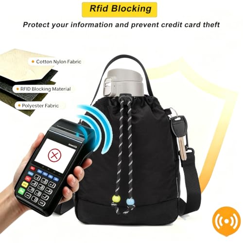 Water Bottle Carrier Bag with Strap, Water Bottle Holder Crossbody Backpack Handbags for Women Men for Hiking,Cycling - color: Black