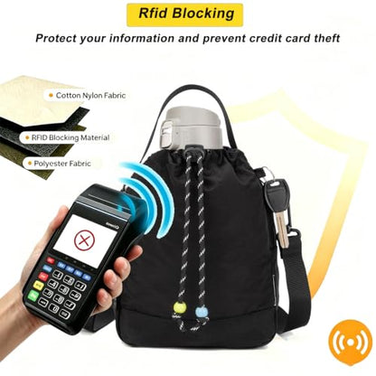 Water Bottle Carrier Bag with Strap, Water Bottle Holder Crossbody Backpack Handbags for Women Men for Hiking,Cycling - color: Black