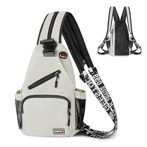 Geestock Convertible Sling Bag for Women Men, Lightweight Crossbody Backpack Daypack Chest Bag Fit 10.9" Tablet for Travel, Sport, Hiking & Commute, Off White, 8.27in×3.94in×13.39in - color: Off-white, size: Large