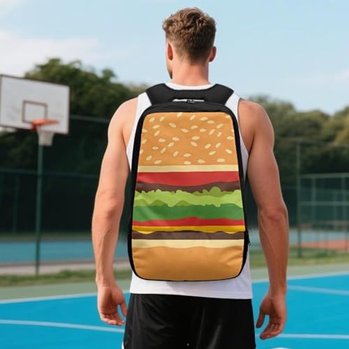 18.5in Basketball Backpack Basketball Bag with Shoe Compartment & Ball Holder, Waterproof Bag for Soccer Volleyball - color: Creative Burger Pattern Print