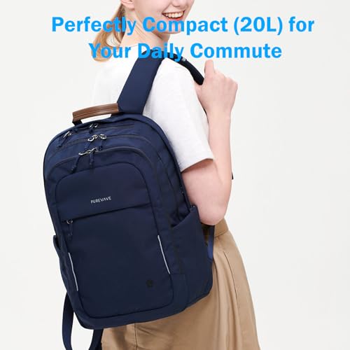 PUREVAVE Laptop Backpack with YKK Zippers for Men and Women - color: Navy Blue