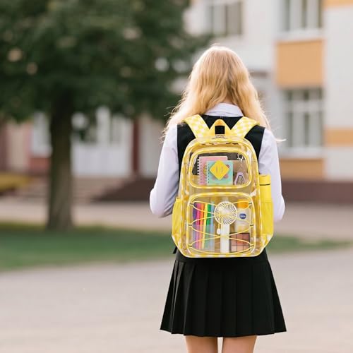 Clear Backpacks for Girls Women, Heavy Duty PVC Transparent Back Pack See Through Boys Kids Clear Bookbags for School - Checkered Yellow - color: Checkered Yellow