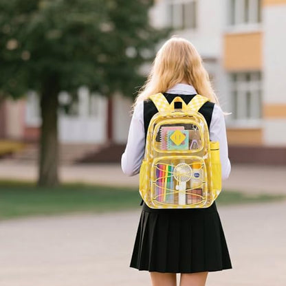 Clear Backpacks for Girls Women, Heavy Duty PVC Transparent Back Pack See Through Boys Kids Clear Bookbags for School - Checkered Yellow - color: Checkered Yellow