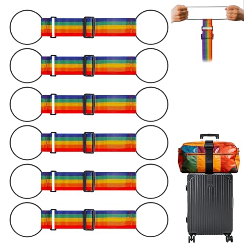 6PCS Multi Use Strong Adjustable Luggage Connector Straps, Add a Bag Easy to Travel Suitcase Elastic Strap Belt for Secure Stacking, Hands-Free Travel & Bag Attachment (Rainbow) - color: 6colorful