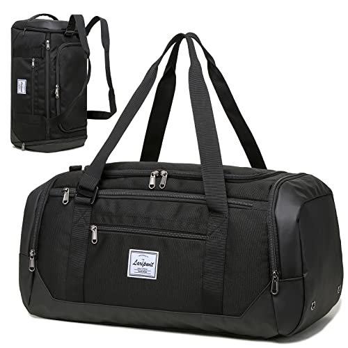 Laripwit Travel Duffle Bag for men 40L Medium Sports Gym Bag with Wet Pocket & Shoes Compartment Weekender Overnight Backpack for Traveling Duffel Bag Backpack for Women, Black - color: Black
