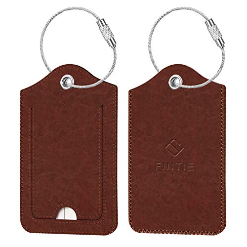 Fintie Luggage Tags, Privacy Cover ID Label with Stainless Steel Loop and Address Card for Travel Bag Suitcase - Retro Brown (2 Piece) - color: Retro Brown