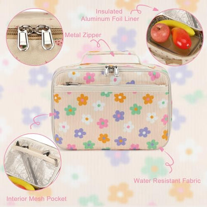 LEDAOU Lunch Box Kids Insulated Lunch Bag Girls Boys Toddler Reusable Lunchbox for School Picnic Hiking - color: Flower-Colorful