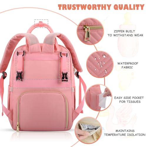 Tenot Baby Diaper Bag Backpack, Travel Diaper Bags for Baby Girl Boy Large Capacity Baby Bag Backpack for Women Light Pink - color: Light Pink