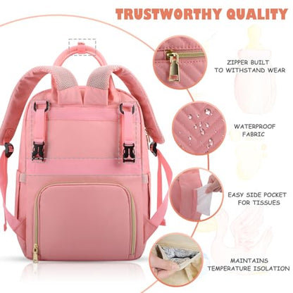 Tenot Baby Diaper Bag Backpack, Travel Diaper Bags for Baby Girl Boy Large Capacity Baby Bag Backpack for Women Light Pink - color: Light Pink