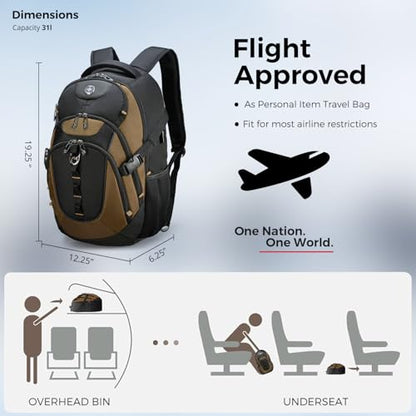 Swissdigital Design Laptop Backpack with USB Charging Port, Travel Backpack Fits 15.6 inches Computer, 31L College School Backpack for Men, Tan/Black | SD803-34 - color: Tan/Black