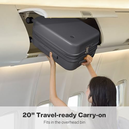 mixi 20 Inch Large Expandable Carry on Luggage Suitcase with Spinner Wheels, Hardside Rolling Travel Suitcase PC with TSA Lock, Rock Gray - color: Rock Gray, size: 20in Expandable