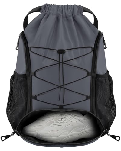BROTOU Soccer Bags, Football Backpack, Volleyball Bag, Drawstring Soccer Backpack with Ball and Shoe Compartment - color: Dark Gray