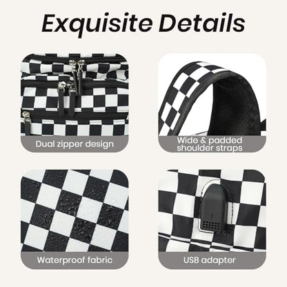 FHELAD Checkered Diaper Bag Backpack with Changing Pad & Stroller Clips, Large Travel Baby Diaper Bag for Newborn Moms, Baby Shower Gifts (Obsidian Black) - color: Obsidian Black