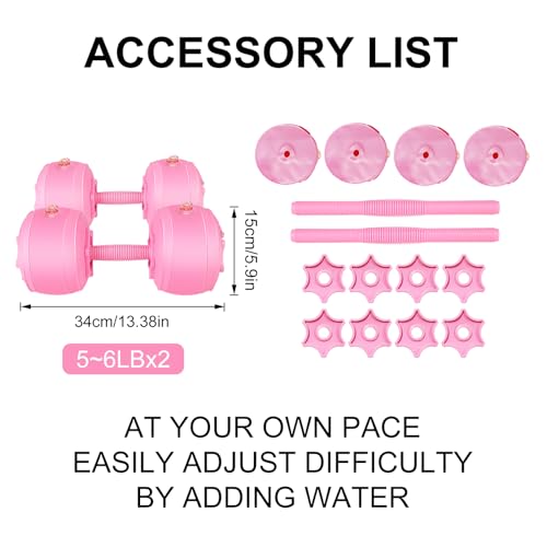 Travel Weights Water Filled Dumbbell Set of 2,6LB Hand Weights for Women at Home Gym Exercise Training - color: Solid Pink