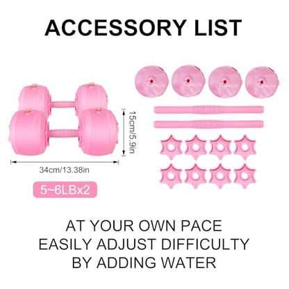 Travel Weights Water Filled Dumbbell Set of 2,6LB Hand Weights for Women at Home Gym Exercise Training - color: Solid Pink