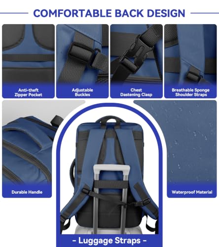 AREYTECO Large Travel Backpack for Men, 50L Travel Carry on Backpack - color: Khakiblue, size: 17.3 Inch (20''x13''x10'')