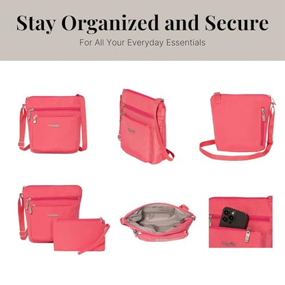 Baggallini Pocket Crossbody Bags for Women 8x8 Small Lightweight Durable Water-resistant Travel Purse W/Rfid - color: Flamingo