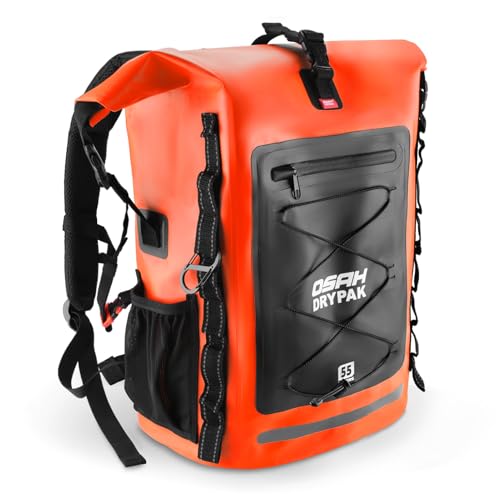 OSAH DRYPAK Waterproof Backpack Dry Bag 35L/55L/85L– Heavy Duty Roll-Top Hiking Backpack Sack Keeps Gear Dry for Travel, Kayaking, Boating, Camping, Rafting and Fishing - color: Orange, size: 55L
