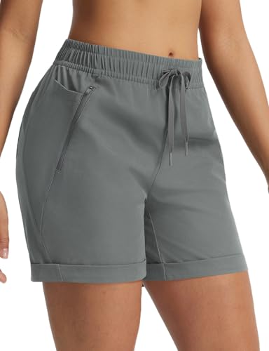 baleaf Women's Hiking Shorts 5" Lightweight Quick Dry Travel Shorts with Zipper Pockets for Golf Walking Summer Wear - color: Dark Gray, size: XX-Large