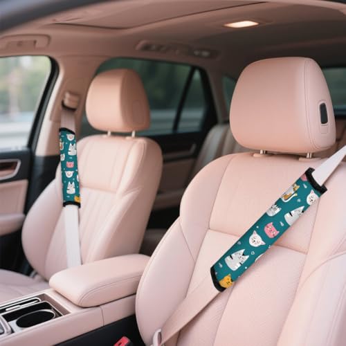 2Pcs Soft Auto Seat Belt Cover Pads, Cute Cat Car Seatbelt Shoulder Cushion for Comfortable Driving, Compatible with All Cars' Seatbelt and Backpack Straps 11x2.4inch - color: Cat A