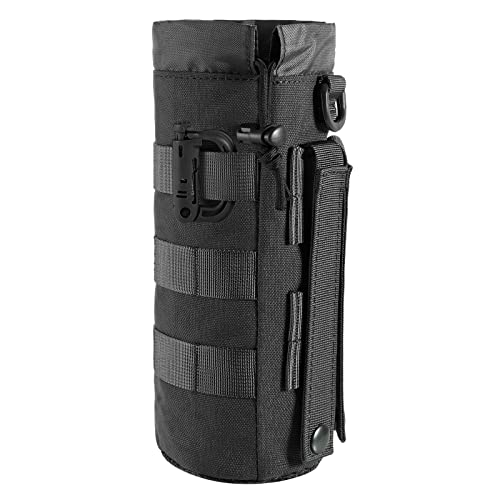 FRTKK Tactical MOLLE Water Bottle Pouch with Drawstring Open Top & Mesh Bottom, Military Water Bottle Holder Bag Sports Travel Hydration Carrier - color: Black-1 pack