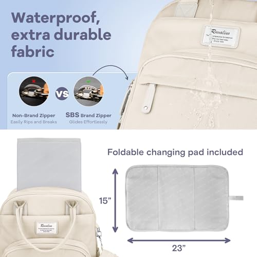 RUVALINO Diaper Bag Backpack-Multifunction Baby Travel Bag with Changing pad, Insulated Bottle Holders & Pacifier Case, Large Capacity, Waterproof, Beige - color: Beige
