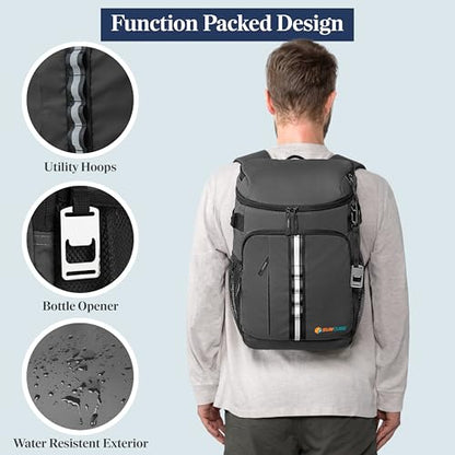 SUN CUBE Cooler Backpack 33 Can, Leakproof Insulated Backpack Cooler for Men Women, Camping Cooler Backpack for Beach Travel Hiking, Waterproof Lunch Backpack - color: Grey