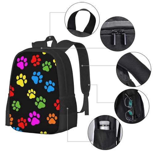 Slim Anti Theft Laptop Backpack Rainbow Puppy Dog Paws Animal Pet Colorful Paw Print, Large Volume Travel Daypack Durable Polyester Carry Bag for Office Business Outdoor Trekking - color: Design (573)