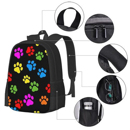 Slim Anti Theft Laptop Backpack Rainbow Puppy Dog Paws Animal Pet Colorful Paw Print, Large Volume Travel Daypack Durable Polyester Carry Bag for Office Business Outdoor Trekking - color: Design (573)