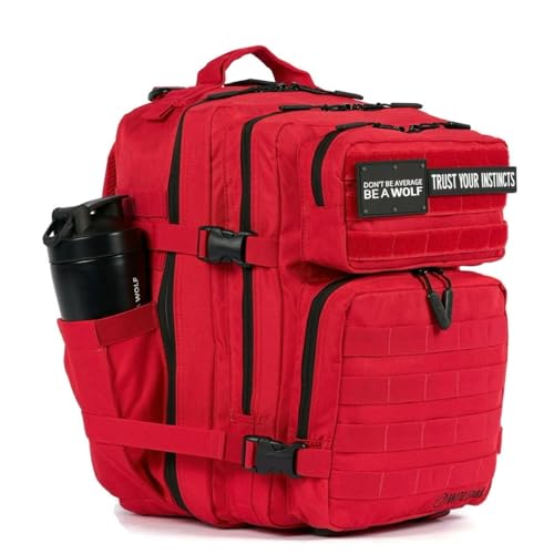 WOLFpak 35L Athletic Gym Backpack - Durable 1000D Waterproof Oxford Material with MOLLE Webbing, Laptop Pocket & Dual Cup Holders, Durable Fitness/Travel/Military Daypack (Elite Red) - color: Elite Red