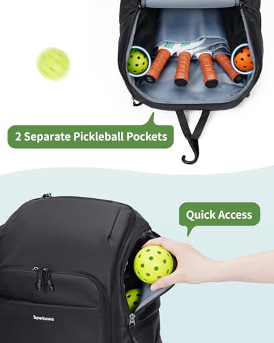 sportsnew Pickleball Bag Large Sports Pickleball Backpack with Shoe Compartment for Men Women, Patent Pending - color: Black